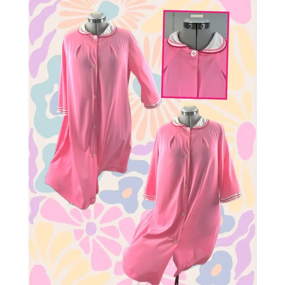 Volup Vintage 70s Lorraine Barbie Pink Peter Pan Collar Red Piped Robe Size M/L
